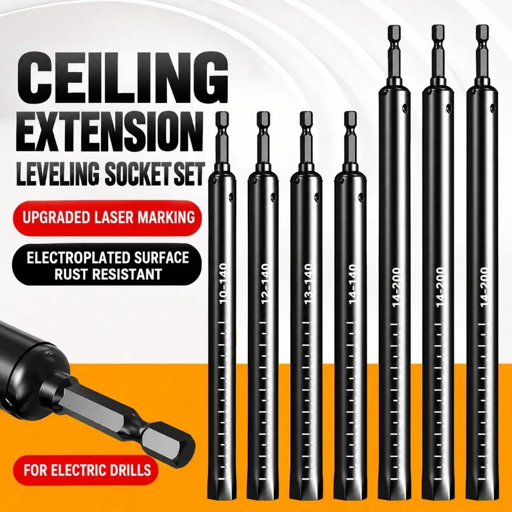 Stainless Steel Extended Socket Wrench Graduated Scale Hex Shank Hex Socket Tool Black Finish Hollow Structure