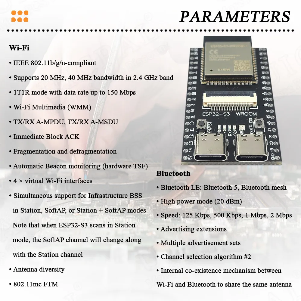 ESP32-S3 WROOM N16R8 Development Board 2.4G Wifi BT Camera Module for OV2640 OV5640 8MB PSRAM 16MB FLASH ESP32 S3 N16R8 CAM