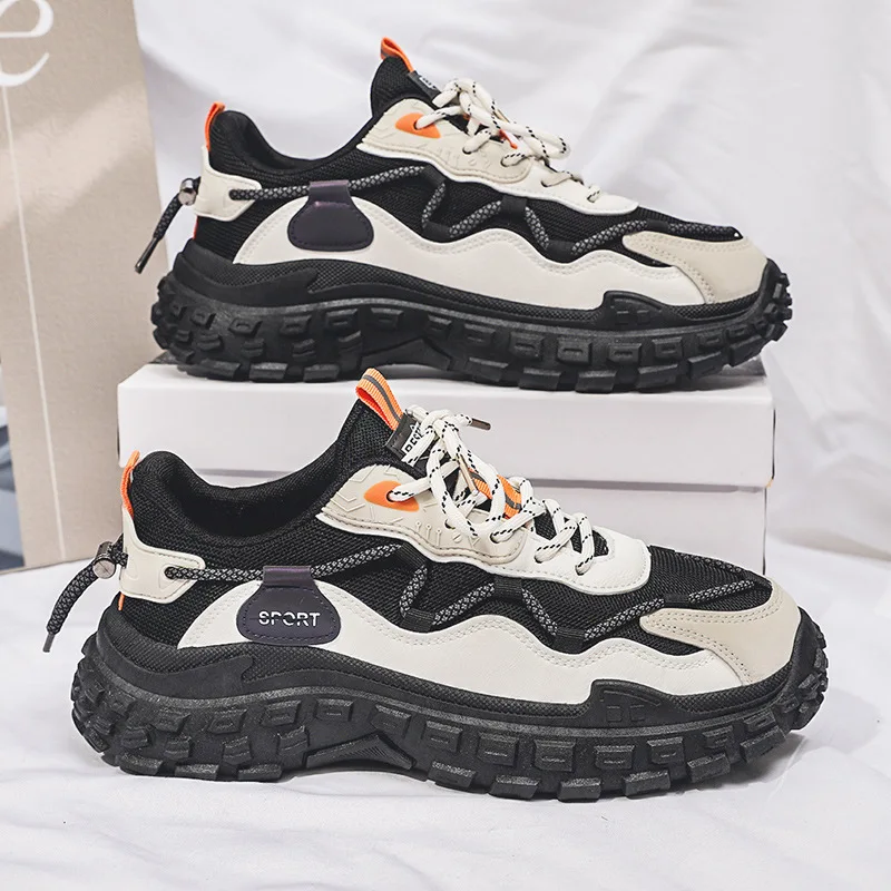 

Men's Spring 2025 Fashionable Dad Sneakers Casual Running Shoes Tire Sole Leisure Sports Shoes Breathable round Toe PVC Outsole