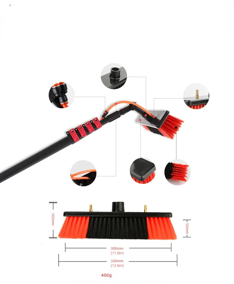 Solar Panel Cleaning Water Fed Pole 6M 7.2M 9M Telescopic Rod with 14Inch Brush for Window Cleaning