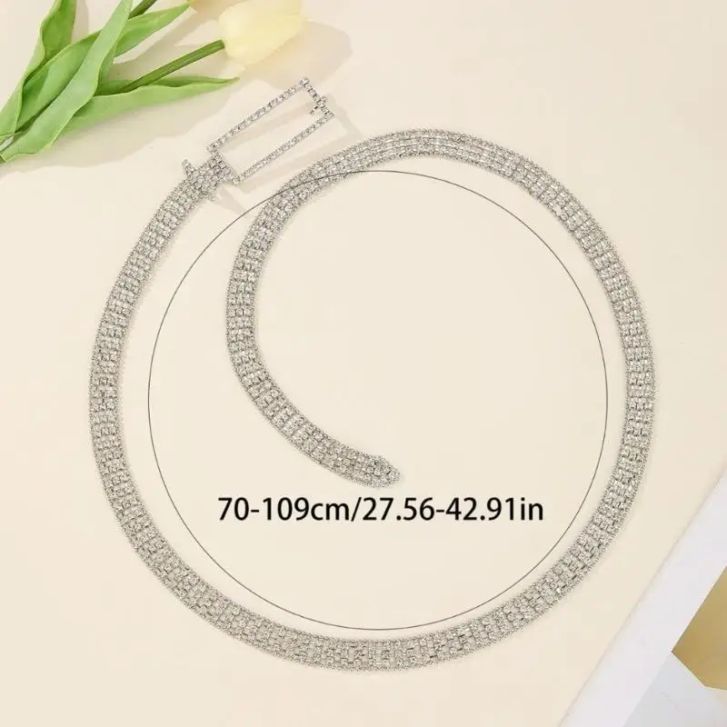 A52E Women Shimmering Rhinestones Talia Łańcuch Cyrkon Inkrustowany Łańcuch taneczny dla żeńskich dżinsów w talii