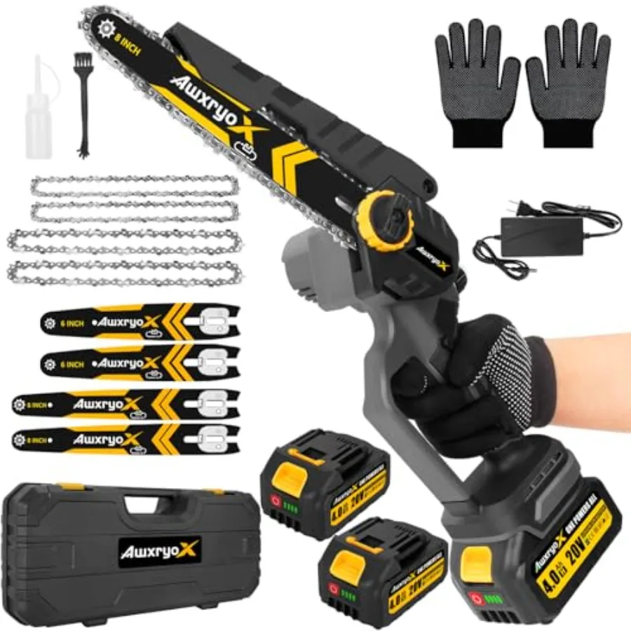 8 6 منشار كهربائي صغير بدون فرش 2025 مطور مع بطارية 2x4.0AH منشار لاسلكي صغير محمول باليد لقطع شجرة الخشب