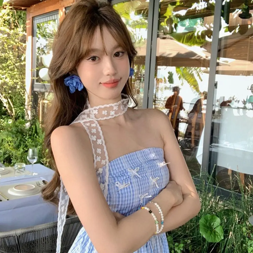 

1 шт. новый длинный платок на голову с кружевной вышивкой, шарф для волос 160 см, белый бант, повязка для волос, платок для женщин