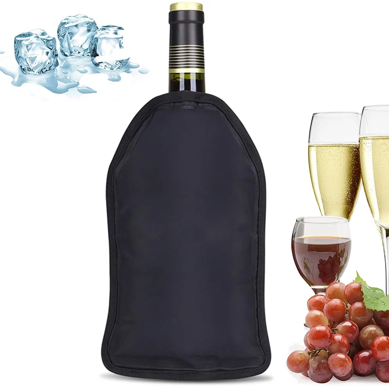 A Durable And Reusable Wine Bottle Cooler Sleeve with Flexible Ice Packs Featuring an Adjustable Neck And Elastic Straps Parties