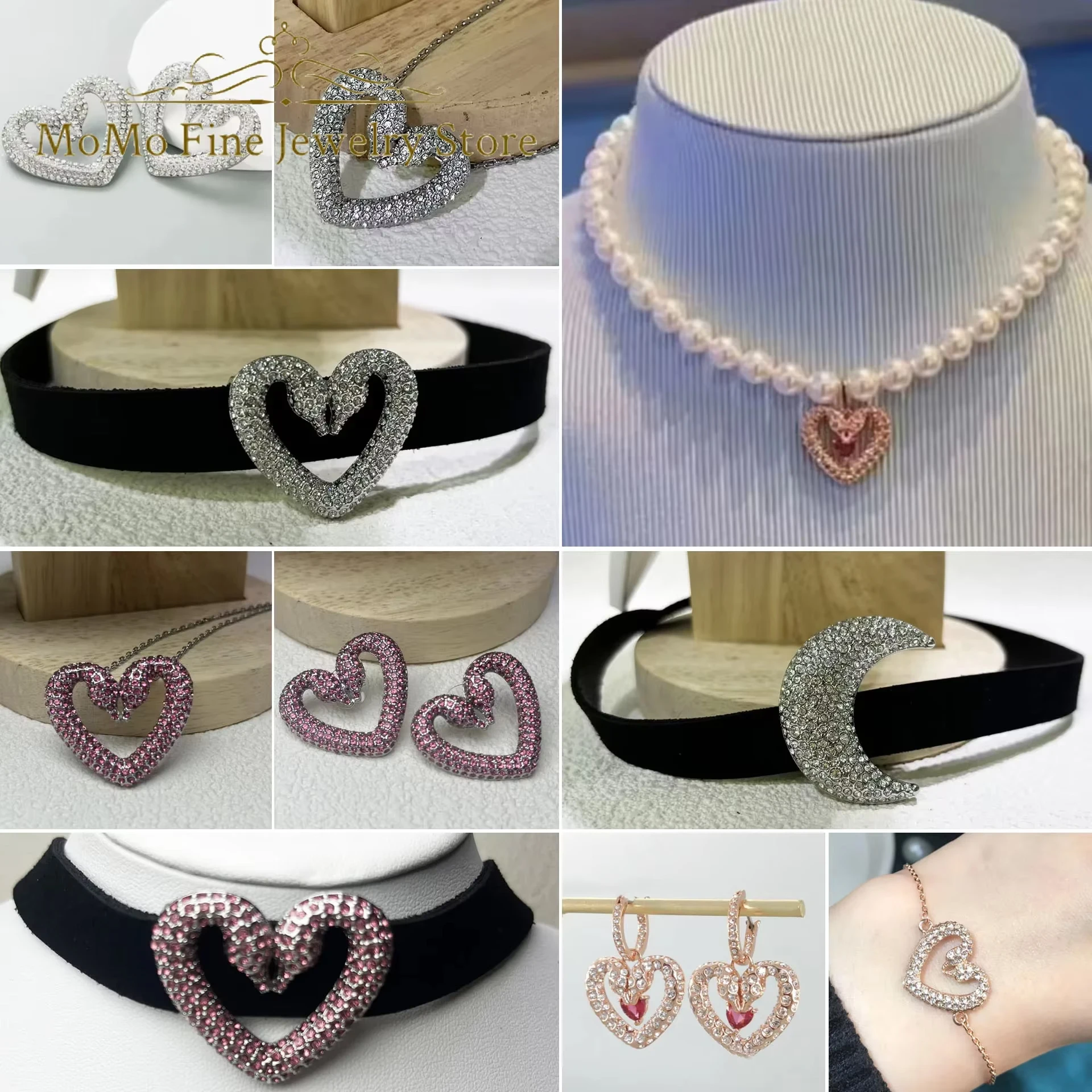 

Original 2025 Anniversary Jewelry Set Charm White Pink Heart Shaped Crystal Fashion Necklace Earring Ring Romantic Gift forWomen
