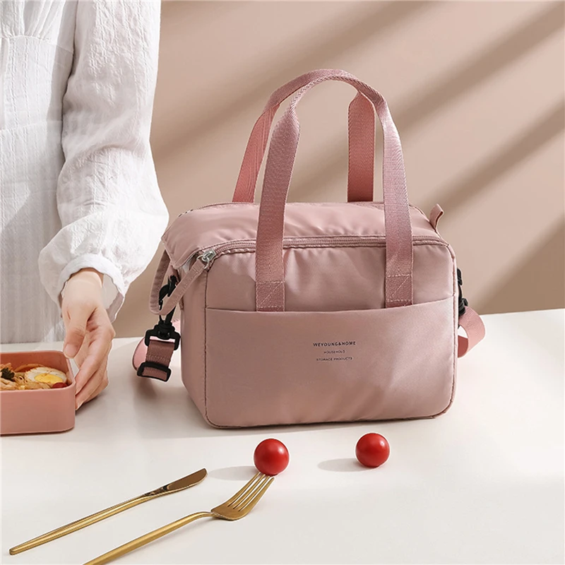 Portable Lunch Bag for Women Thermal Insulated Lunch Box Tote Cooler Handbag Waterproof Bento Pouch Office Food Shoulder Bags