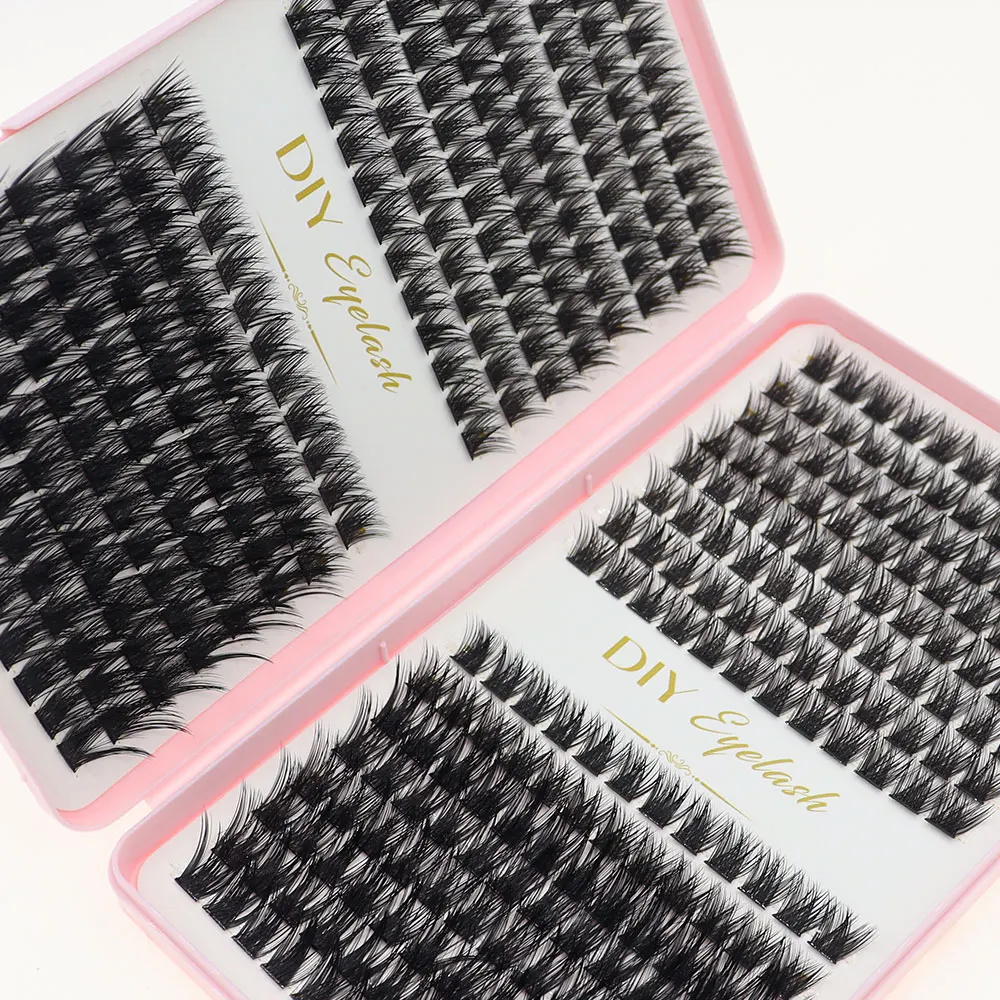 DIY Home Eyelash Extension Kit 384 Clusters of Faux Lashes for Thick Long Lashes Booklet Included for Extended Wear Eyelashes
