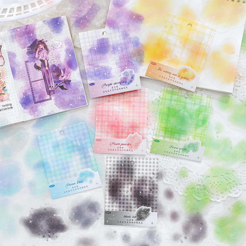 20pcs/lot Watercolor Landscaping Material Collage PET Sticker Floating Stars and Moon Creative DIY Journal Stickers