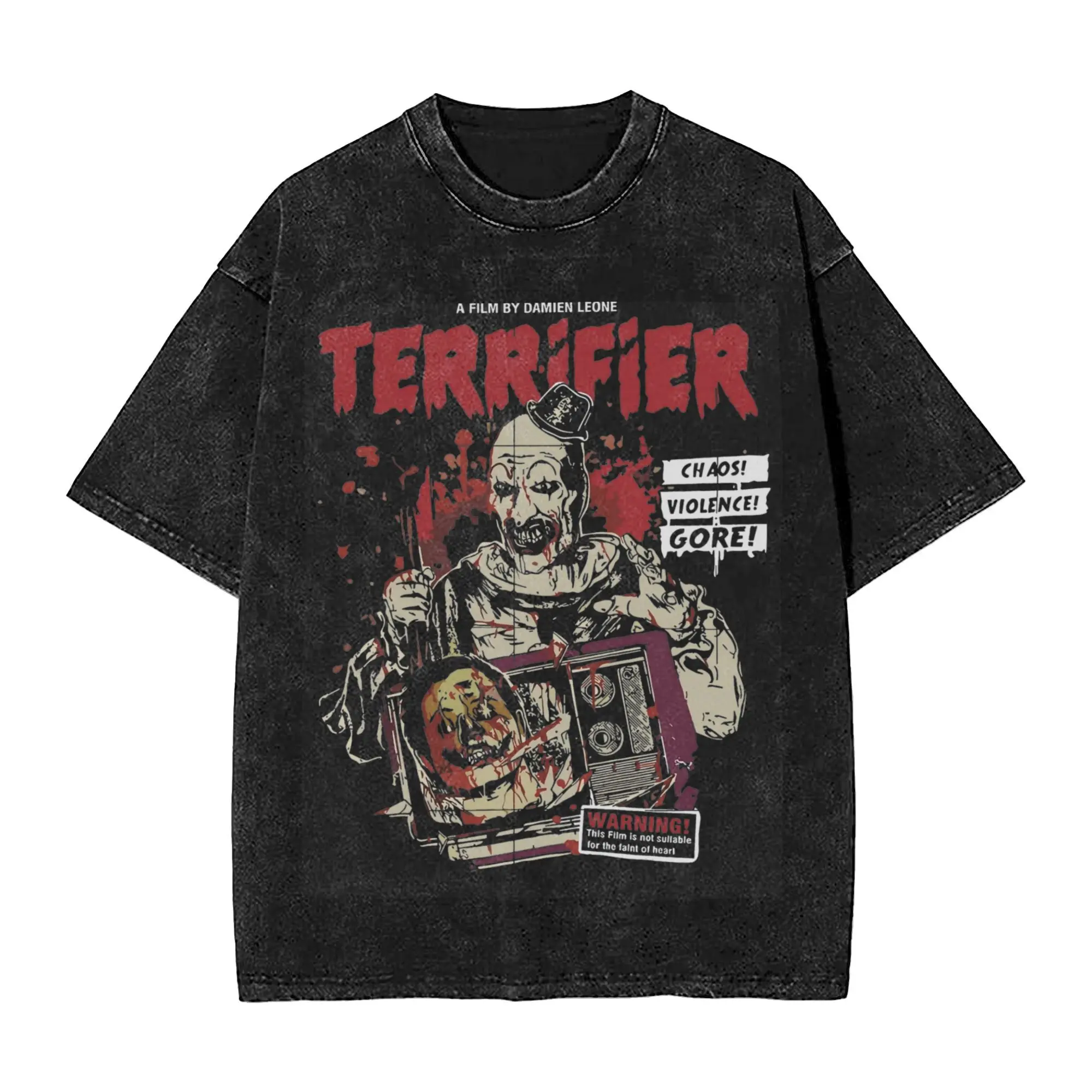 

Washed T Shirts Terrifier Horror Movie Hip Hop Vintage T-Shirts Oversize Clown Halloween Film Streetwear Printed Tops Tees Men