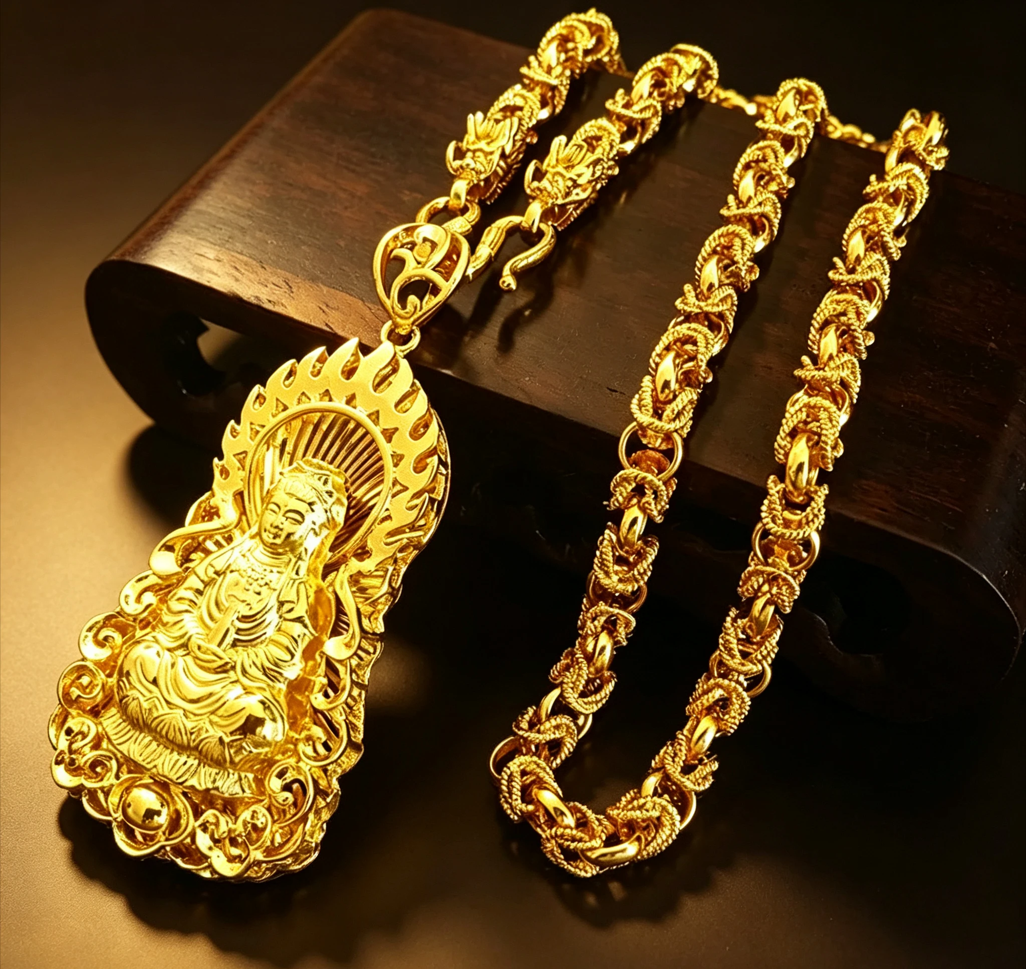 Necklace 18K Gold Necklace Men's Guan Gong Pendant Real Gold Jewelry Boss Chain 60cm Dragon Brand Giving gifts for friends