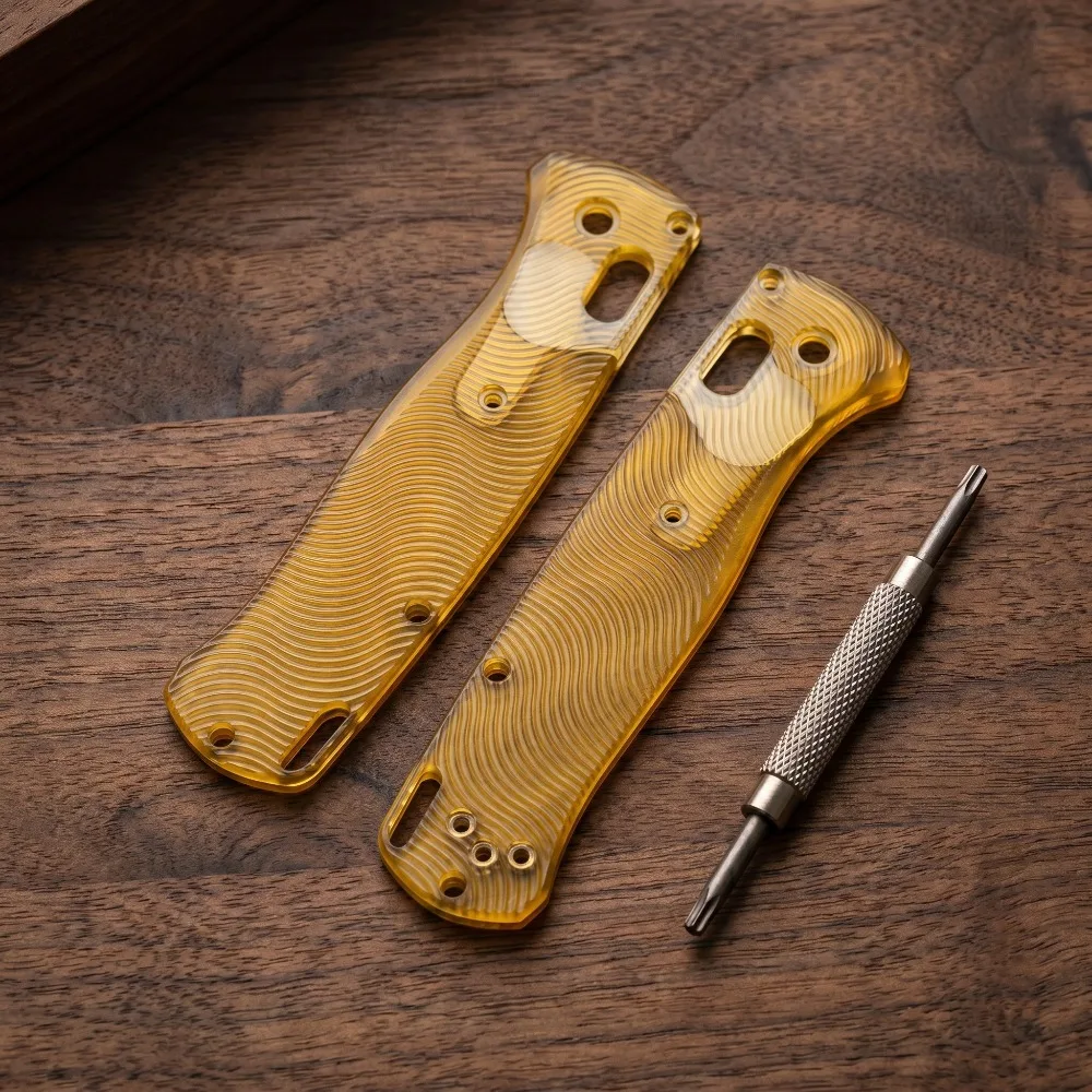 535 1 Pair Translucent Amber PEI Knife Grips Ergonomic Pre-Cut Shape EDC Knife DIY Modification Accessories