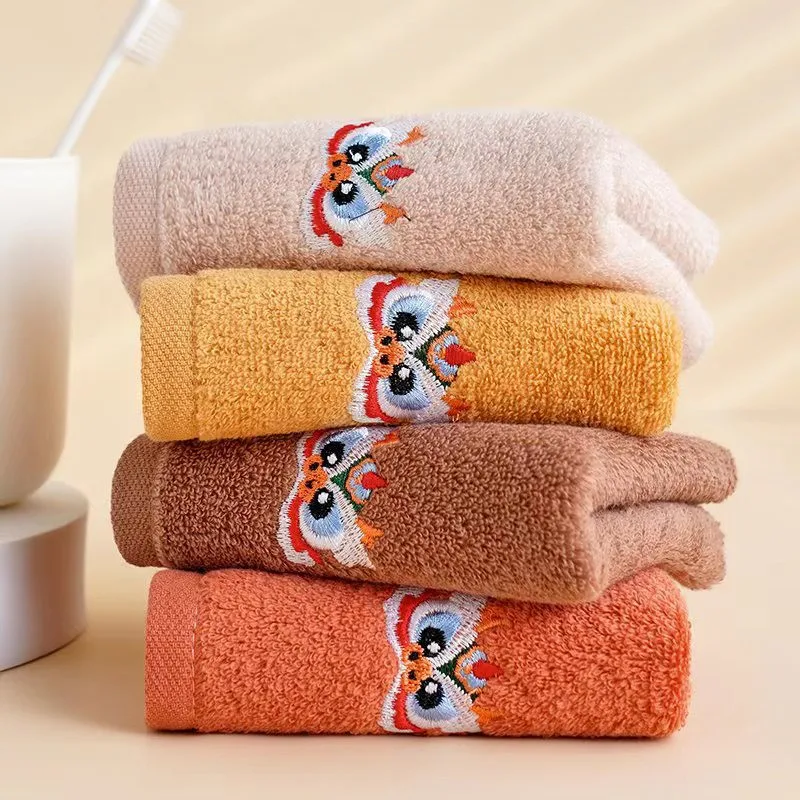 

1Pc 25x50cm Solid Color Cotton Cartoon Chinese Style Dragon Embroidered Absorbent Soft Children Hand Towel