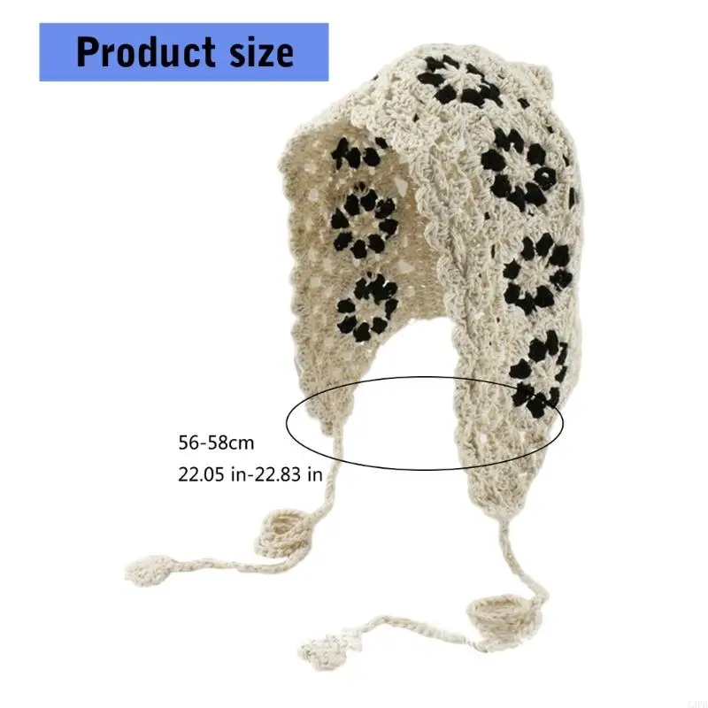 قبعة فنية مخرمة مع زخارف زهور رقيقة وغطاء رأس خفيف الوزن للنساء