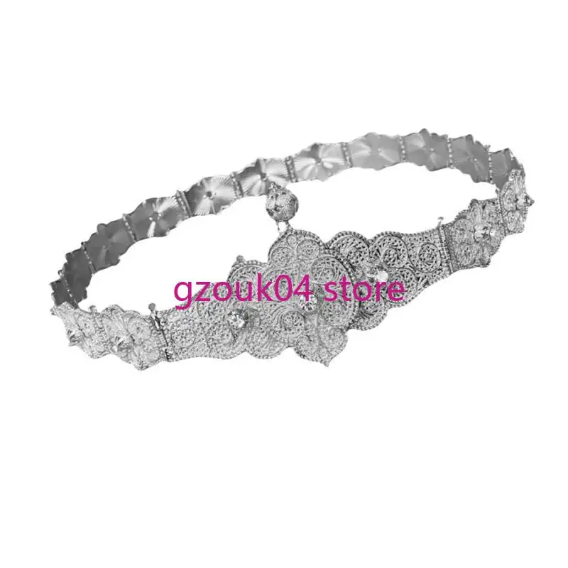 

68TD Blingbling Waist Belt Stylish Carved Floral Waist Chain Belt Elaborate Chain Belly Chain for Wedding Waist Chain