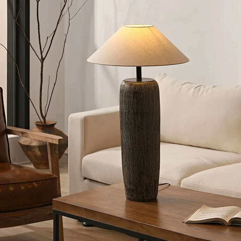 Japanese Antique Ceramics Floor Lamp Wabi-sabi Style Cloth Floor Table Light Chinese Garden Home Decoration Lighting Fixtures