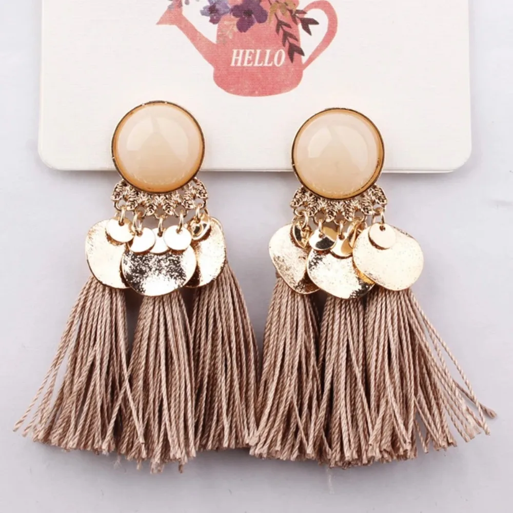FSUNION New Arrival 2025 Bohemian Sequins Tassel Earrings For Women Wedding Party Acrylic Beads Statement Drop  Jewelry