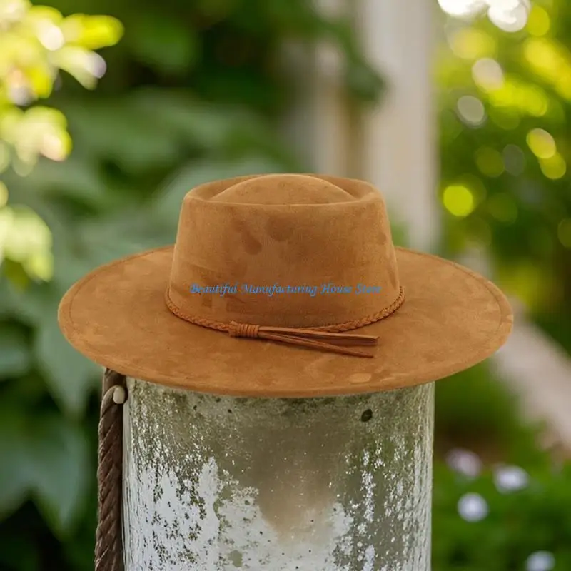 Chapeau Homburg élégant avec ceinture tressée, chapeau plat à larges bords, cadeaux Surprise, chapeau pour vacances, accessoires