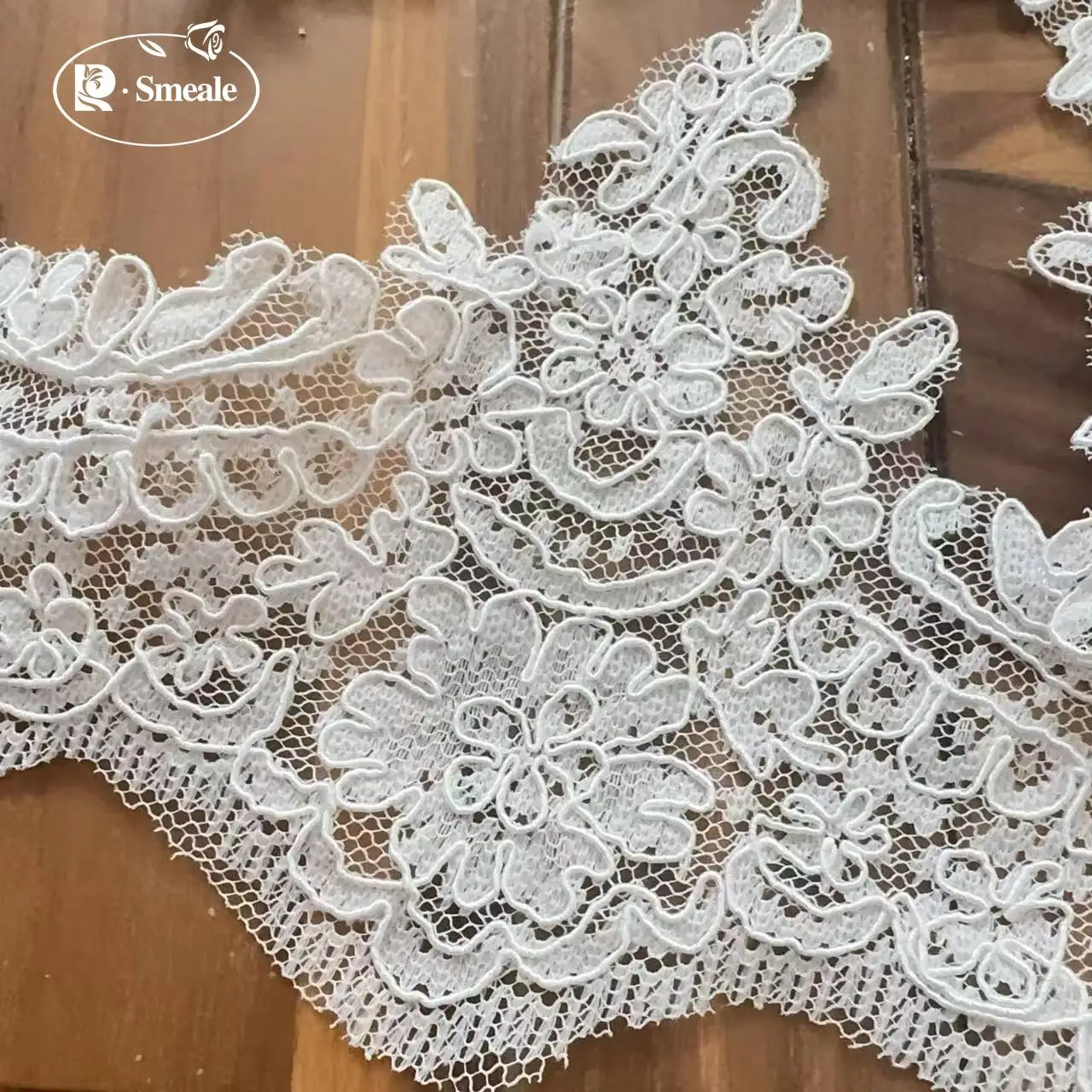 5 Yards/Lot. Wimpernspitzenbesatz für Hochzeitskleider, Seil-Stickerei Blumen DIY Schleierkante Neu – Detail 2