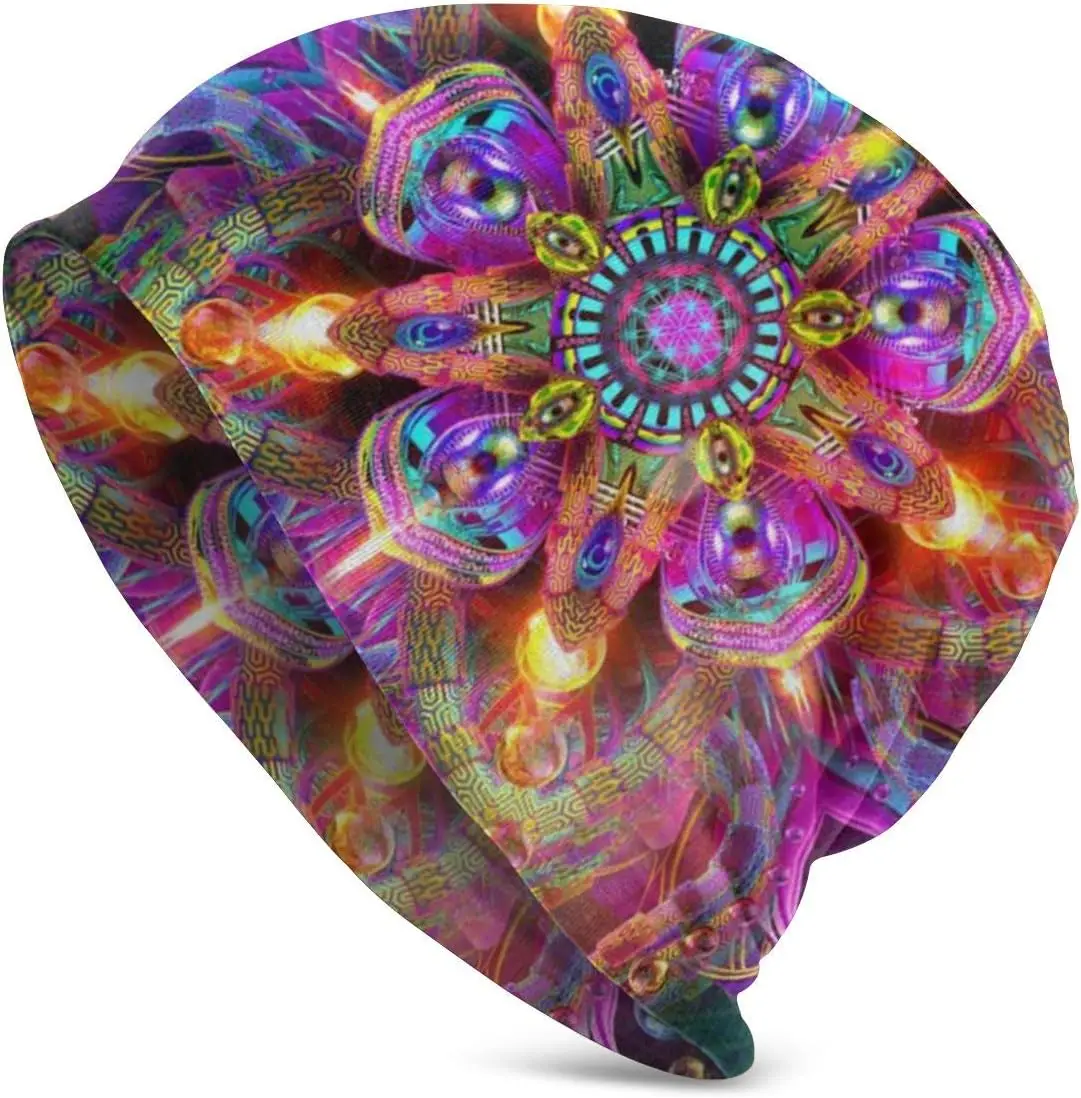 

Unisex Beanie Caps Cool Kaleidoscope Psychedelic Trippy Colorful Slouchy Cuff Skull Knit Hat Cap Winter Summer Warm Ski Hats