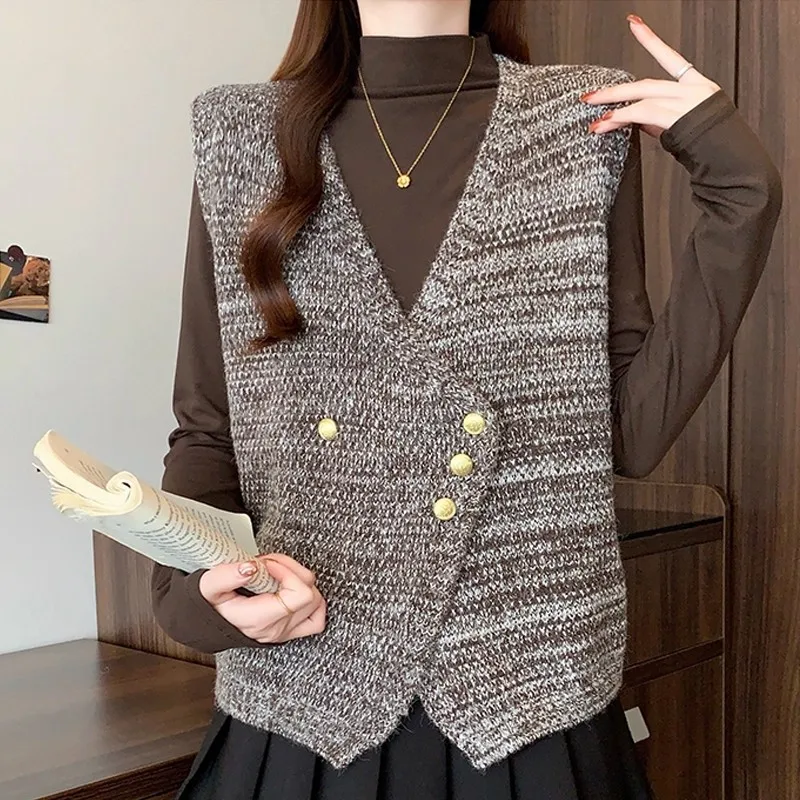 

Вязаный жилет для женщин на весну-осень и зиму, мода в стиле ретро большого размера, повседневная куртка без рукавов с v-образным вырезом и цветочным принтом w1620 ﻿