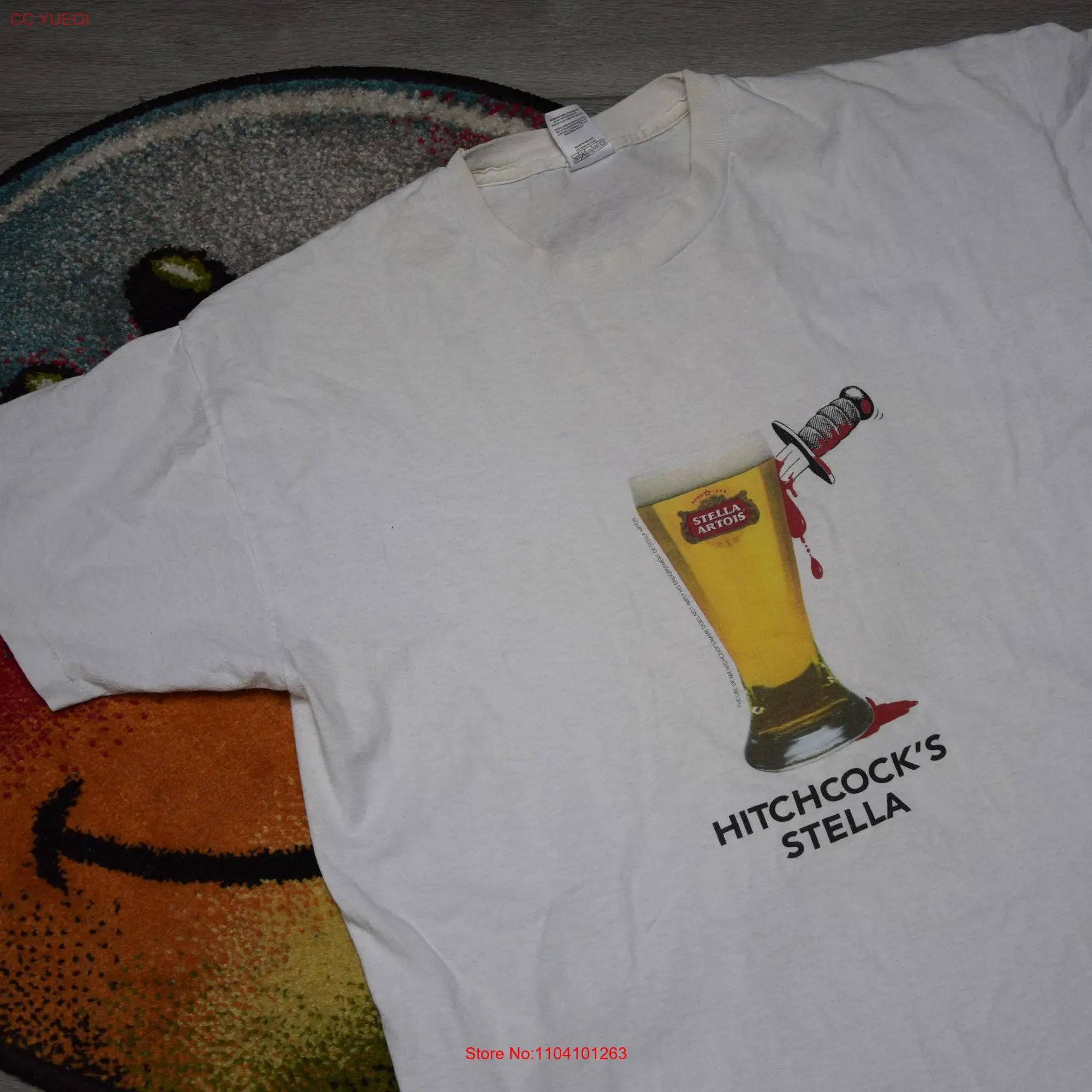 90s Vintage Hitchcocks Stella shirt Size X Large vtg white palma 97 Beer tee Sz XL Artois Alfred Hitchcock