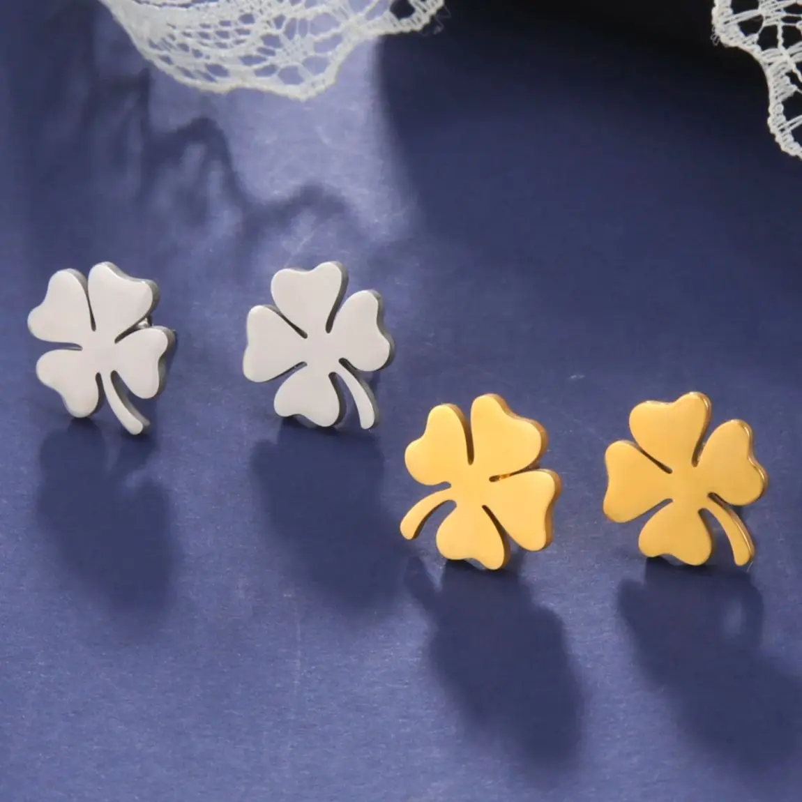 Dawapara Minimalist Four Leaf Clover Stud Earrings for Women Girls Sunflower Good Luck Gift Stainless Steel Irish Jewelry