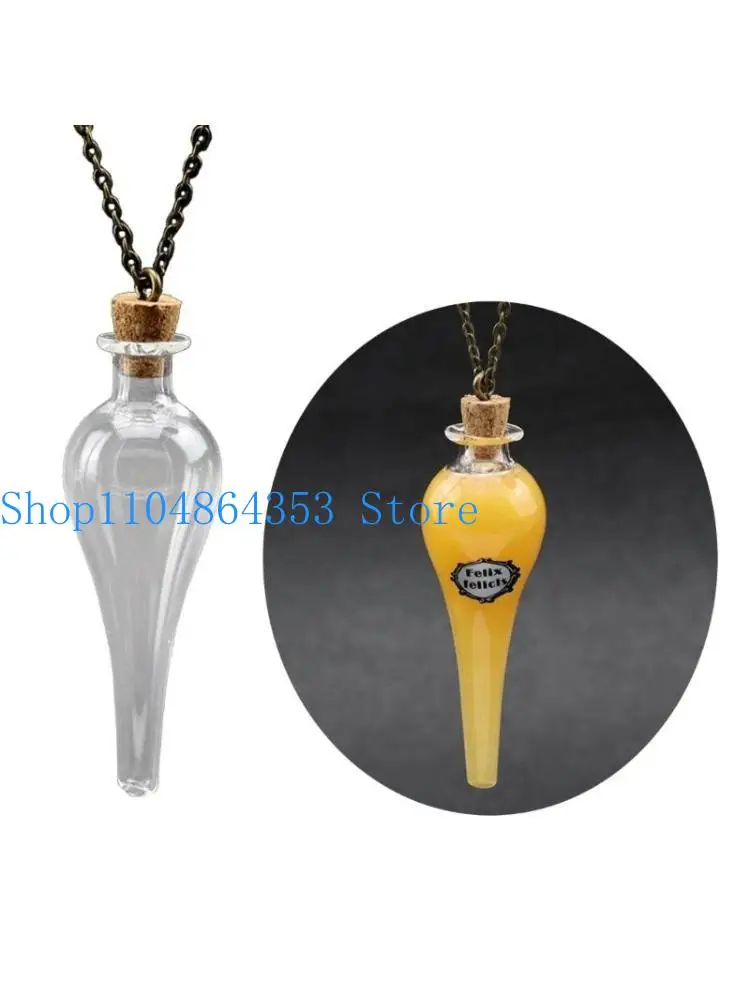 652F Retro Charm Glass Bottle Pendant Choker Vintage Wishing Drifting Cork Potion Lucky DIY Water Drop Amulets Necklace