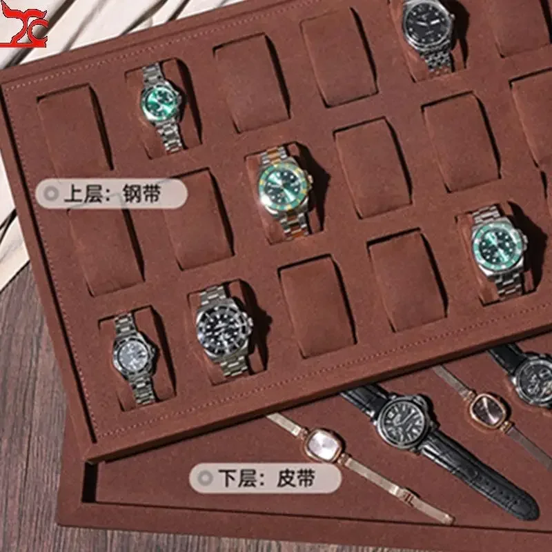 Double Layer Watch Storage Display Tray 18 Seat Watch Storage Box Wooden Watch Packaging Box Manufacturer Customized Logo Dial