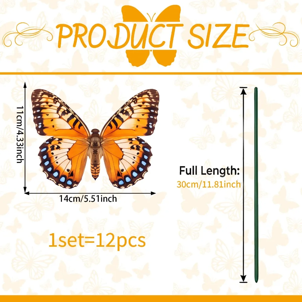 12PCS Multicolor Butterfly Garden Stakes 3D Butterfly Plastic Garden Butterfly Stakes Photo Props Indoor Outdoor