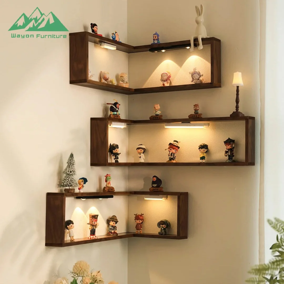 Luxury Rustic Wall Storage Rack Floating Wood Bookshelf for Contemporary Office
