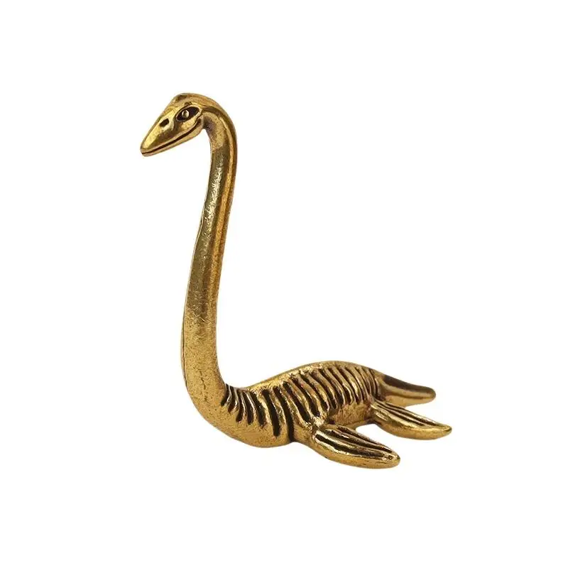 Vintage Mini Loch Ness Monster Brass Figurine Handcrafted Metal Statue for Home Desktop Decor Collectible Ornament for Myth Fans