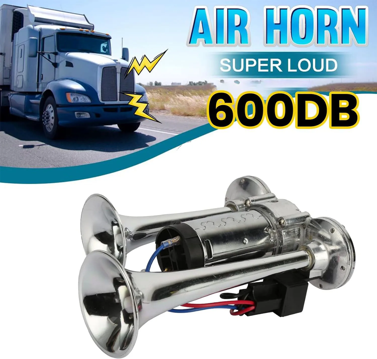 

Super Loud Car Electric Horn 600DB Horn 12V Dual Trumpets Air Horn Speaker For Car SUV Vehicle Boat Train Motorcycle RV Truck