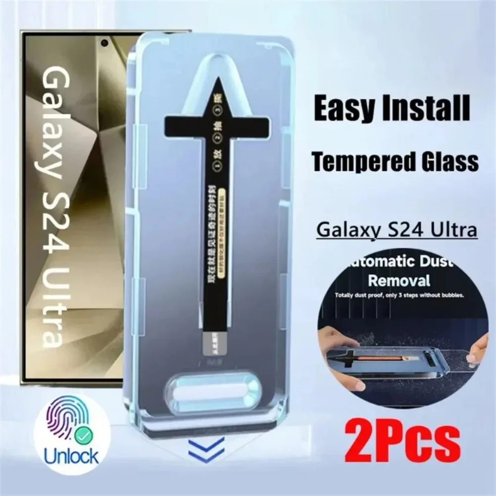 Vidrio Templado HD de fácil instalación para Samsung Galaxy S24, S23, S22, S21, Ultra Plus, 5G, Protector de pantalla, caja de instalación de revestimiento, 2 uds.