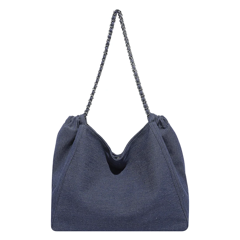 

Джинсовая женская сумка большой вместимости в стиле ретро, осень 2023, новая универсальная простая большая сумка, однотонная цепочка для покупок