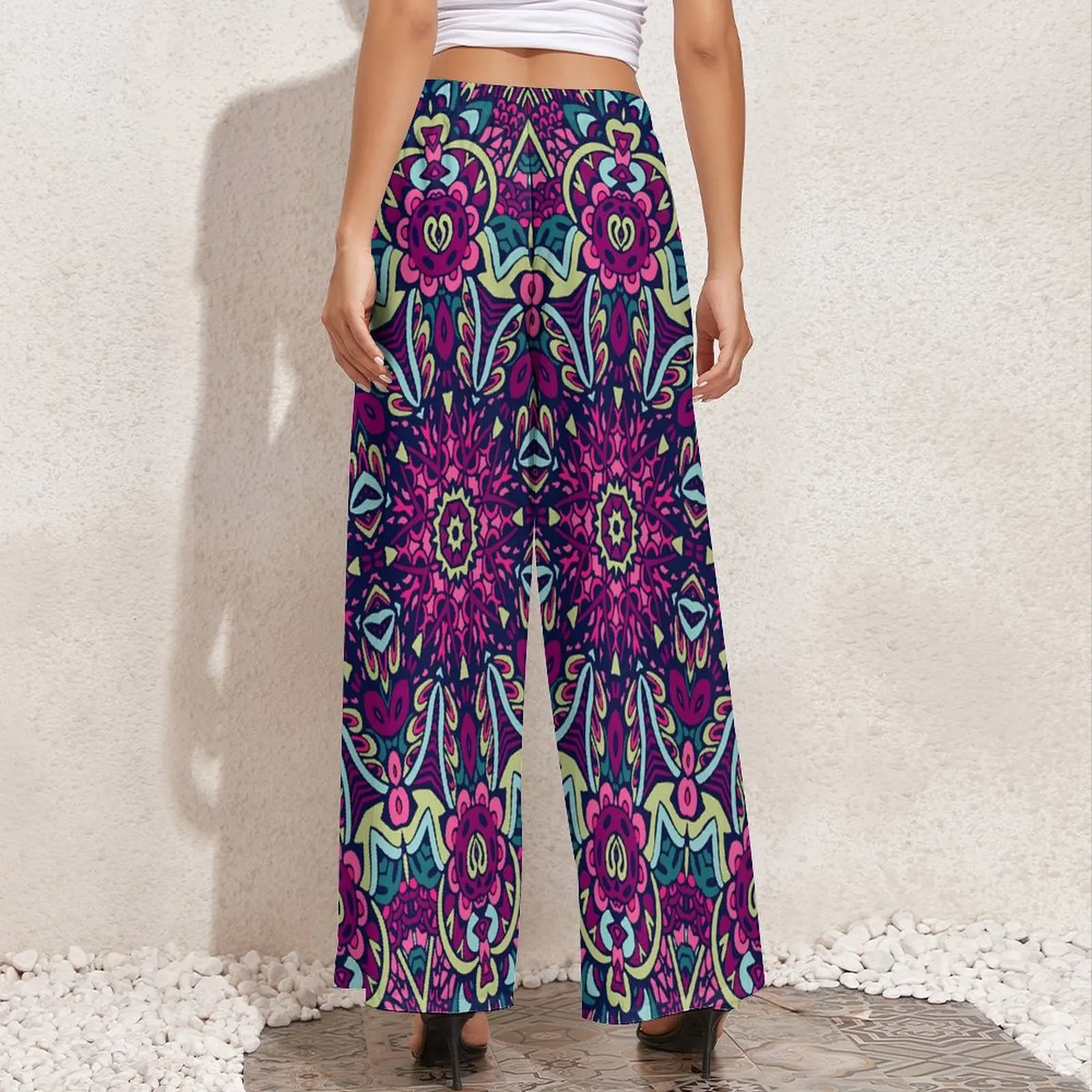 Vintage Ethnic Straight Pants Retro Floral Print Modern Wide Leg Pants Womens Oversized Aesthetic Custom Trousers