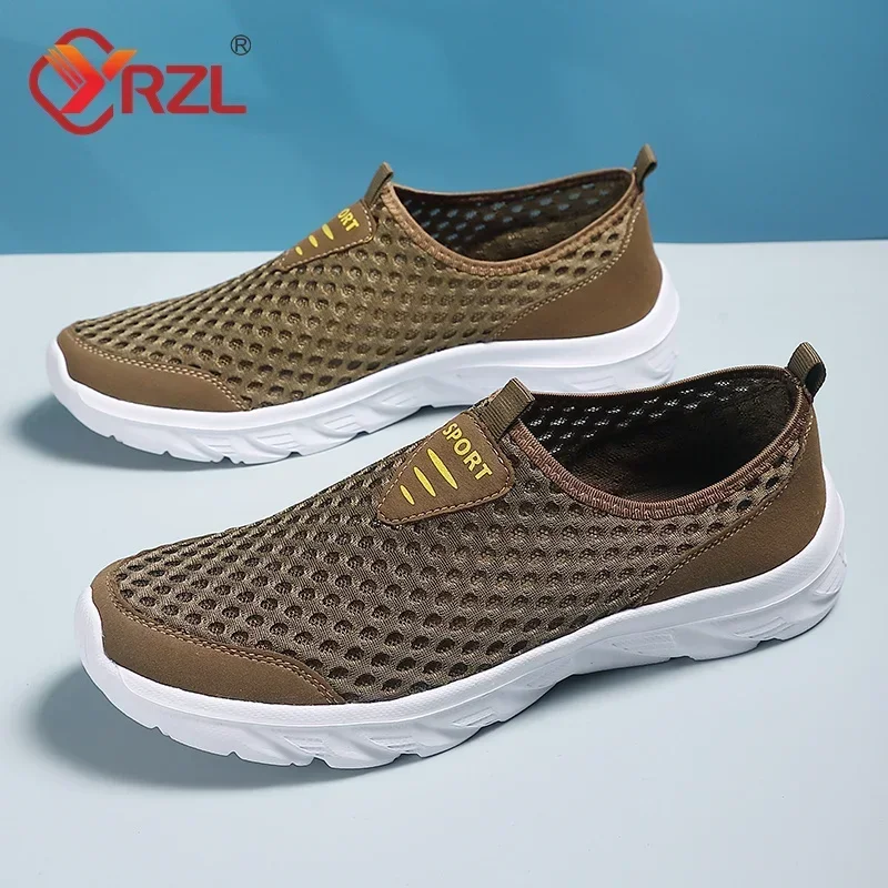 YRZL Summer Men Casual Shoes Hollow Mesh Sneakers Men Trendy Lightweight Gym Shoes Adult Breathable Men\'s Trainers Loafers Men