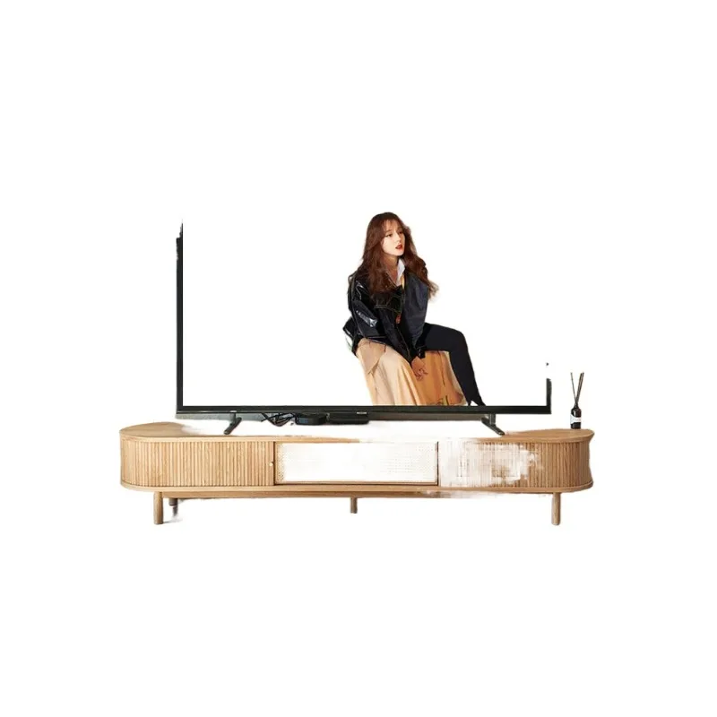 

Japanese style solid wood rattan TV cabinet small household locker simple and modern