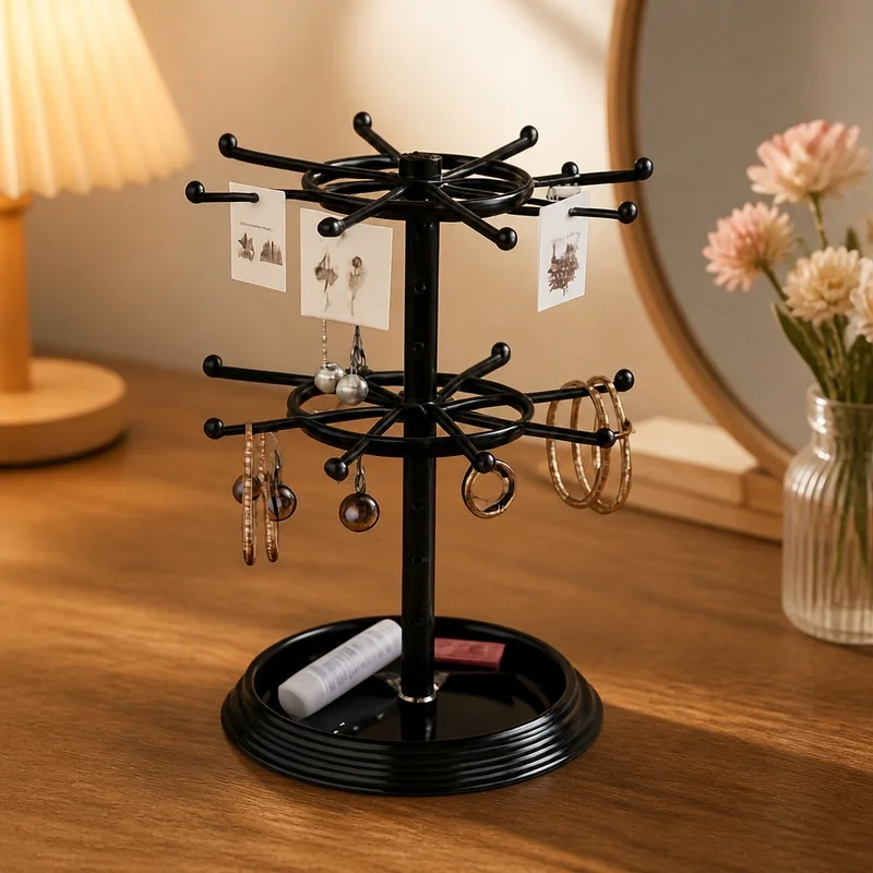 Rotating Jewelry Display Rack with Multiple Levels for Bracelets, Earrings, and Necklaces