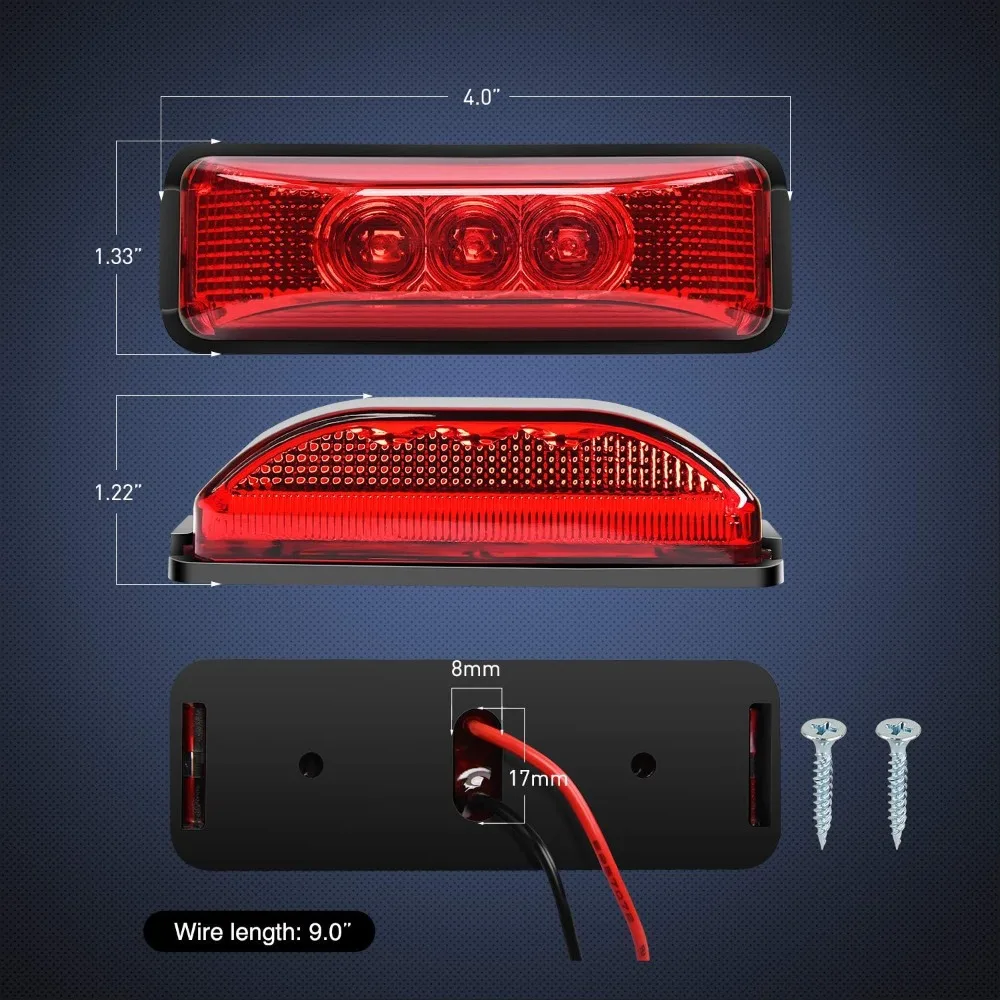 Nilight 2PCS 3.9'LED Truck Trailer Red Light Side Marker Lights Clearance Indicator Lamp Rock Light Waterproof Strob Brake Light