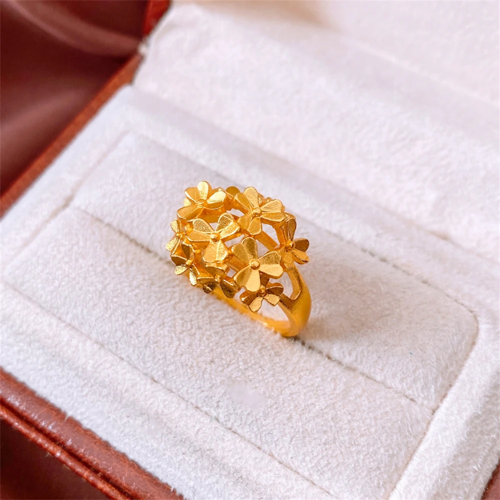 

Кольцо с цветочным узором, покрытое 24-каратным золотом, в ретро-стиле, изысканное, универсальное украшение.