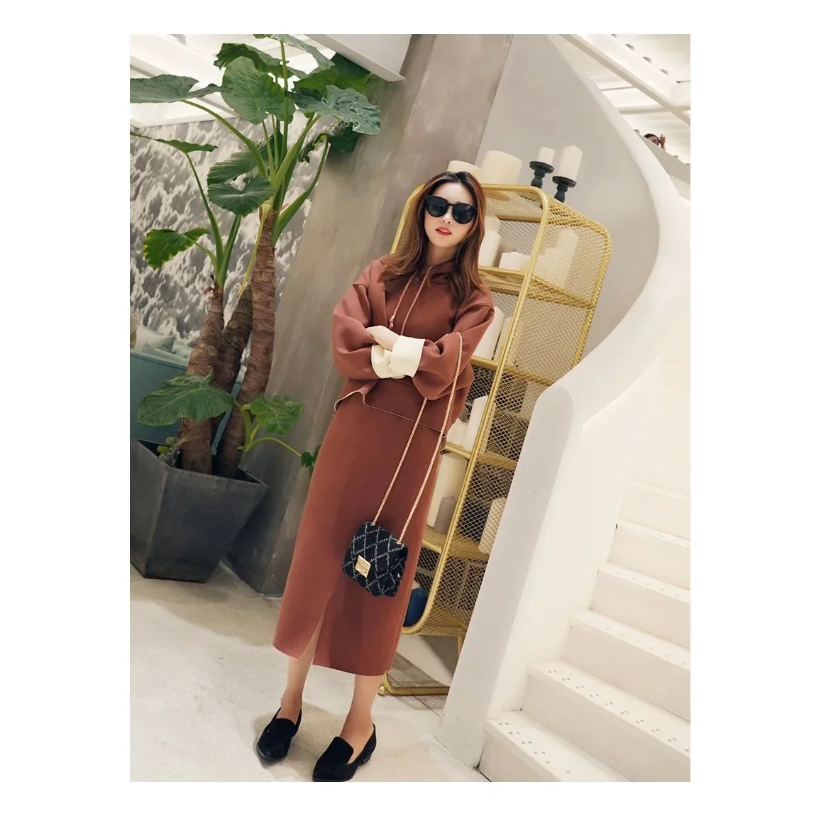 الخريف الشتاء آلهة نمط المرأة صوف مبطن قطعتين مجموعة المألوف البلوز تنورة أوائل الخريف ضوء Maturity