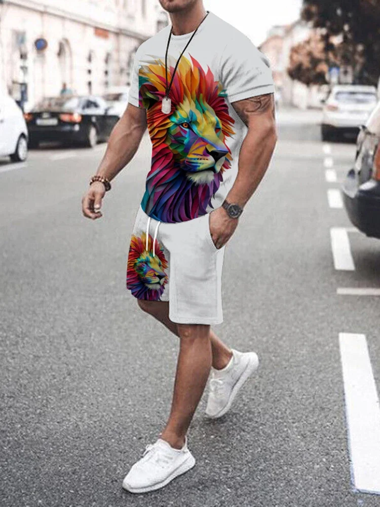 2024 new outdoor street comfortable men's suit summer play casual short-sleeved T-shirt sports quick-drying shorts 3D printing