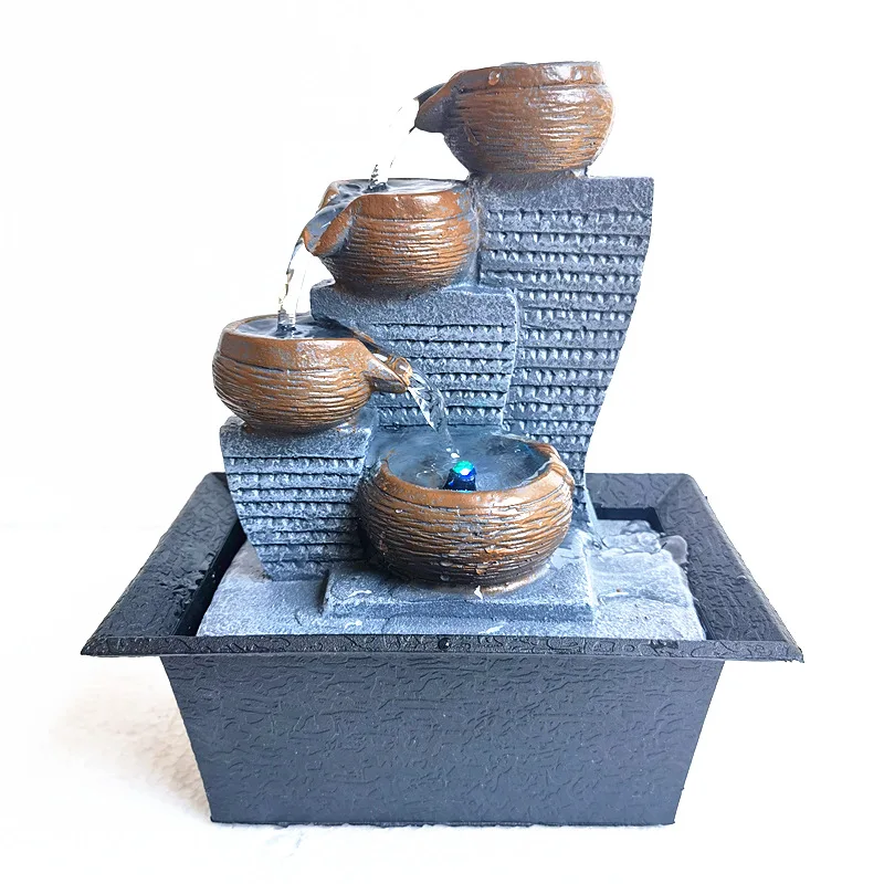 Fuente de meditación en cascada de mesa de 4 niveles, para interior, oficina, hogar, relajación, piscina de escritorio con rocas naturales de río