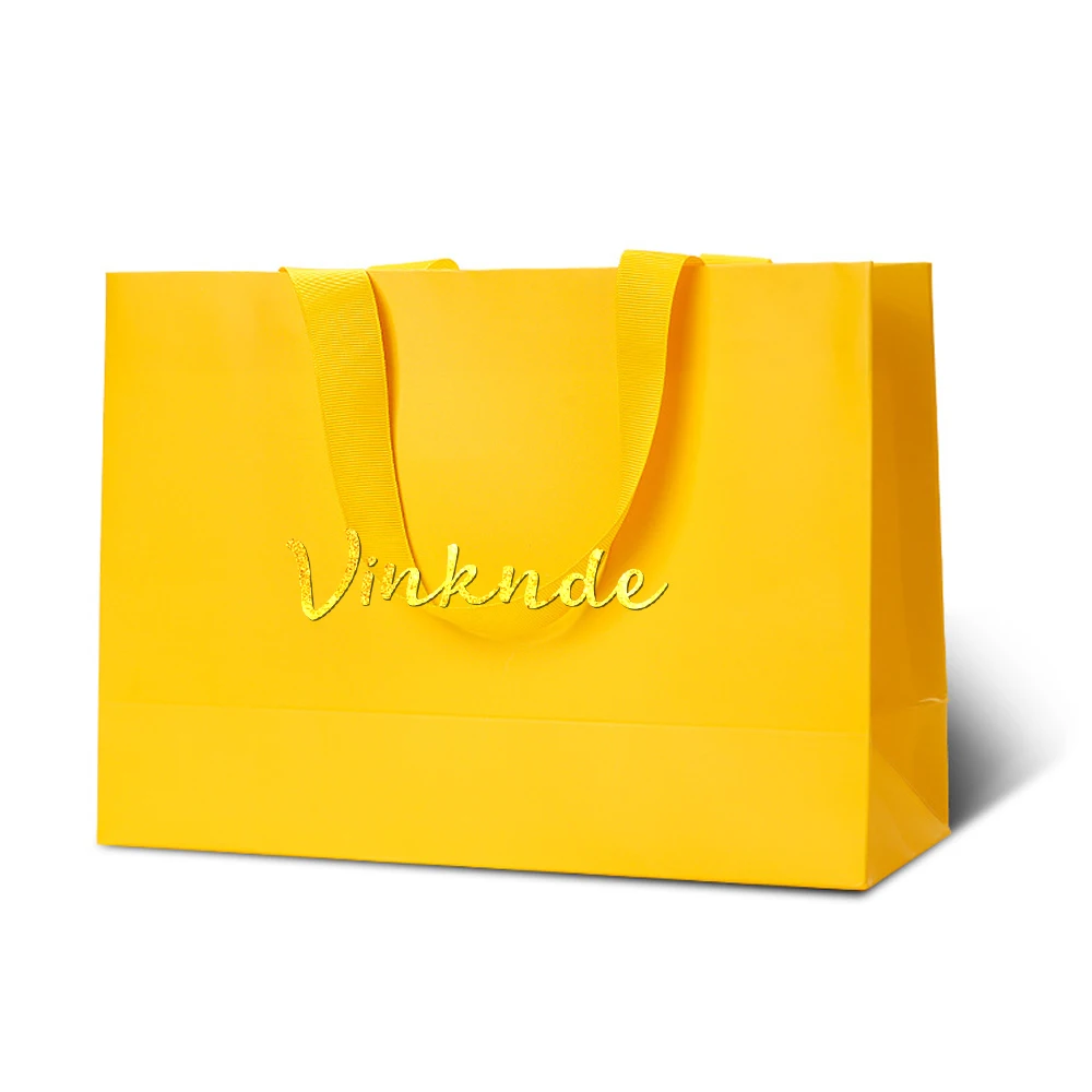 أكياس الورق الأخضر مقبض الملابس مع شعار الشريط مجوهرات الأعمال الورق المقوى حمل حقيبة شخصية الزفاف هدية عيد الميلاد كيس #4