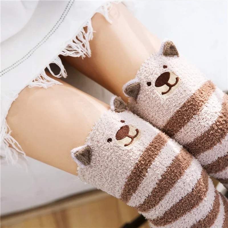 Calcetines hasta la rodilla con modelado de animales para chica Mori japonesa, calcetines cálidos de compresión bonitos a rayas para otoño e