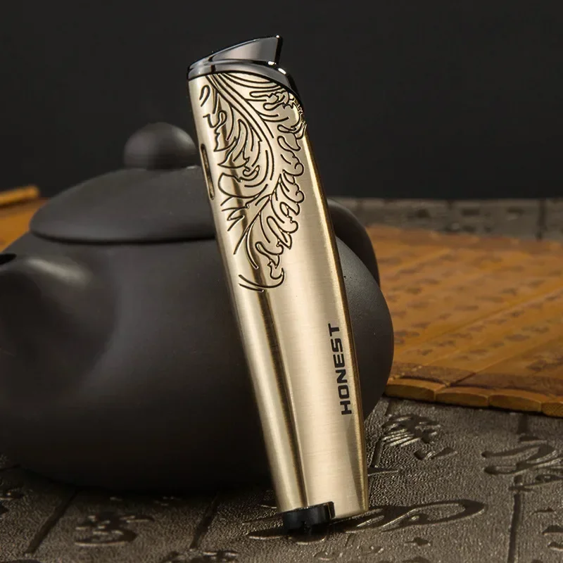 Briquet à gaz à flamme bleue HONEST Direct, en métal, coupe-vent, pour cigares, cadeau créatif pour homme