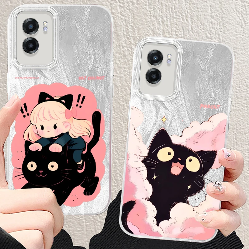 Pink Cat Girl Kawaii Cute For OPPO A79 A78 A58 A38 A16 A60 A53 A92 A72 A52 A74 A55 A54 A94 5G Feather Yarn Funda Phone Case