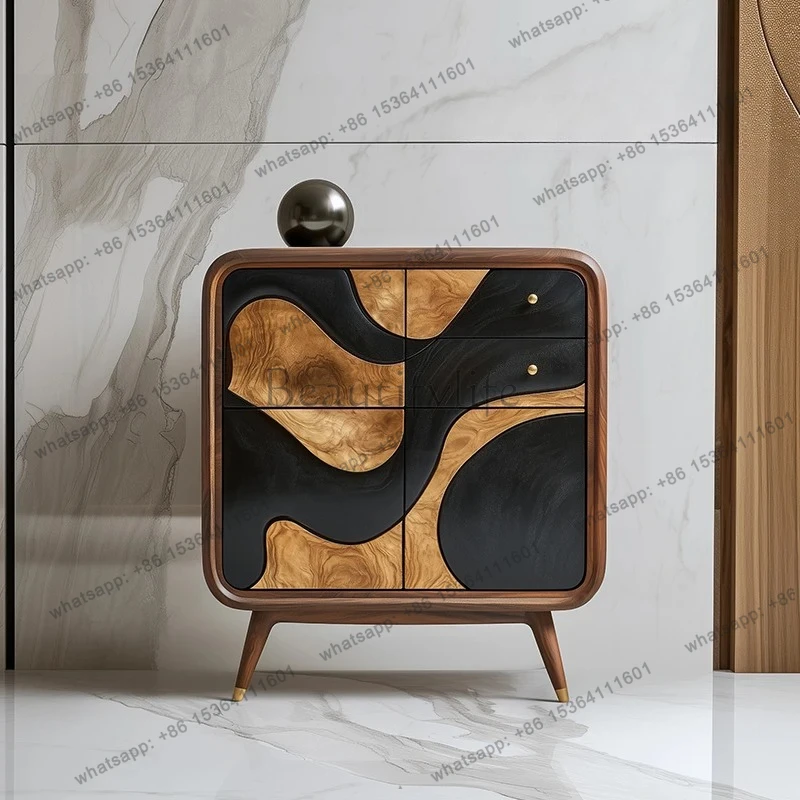 

Italian retro solid wood porch cabinet light luxury high sense of home living room wall locker designer creative side cabinet