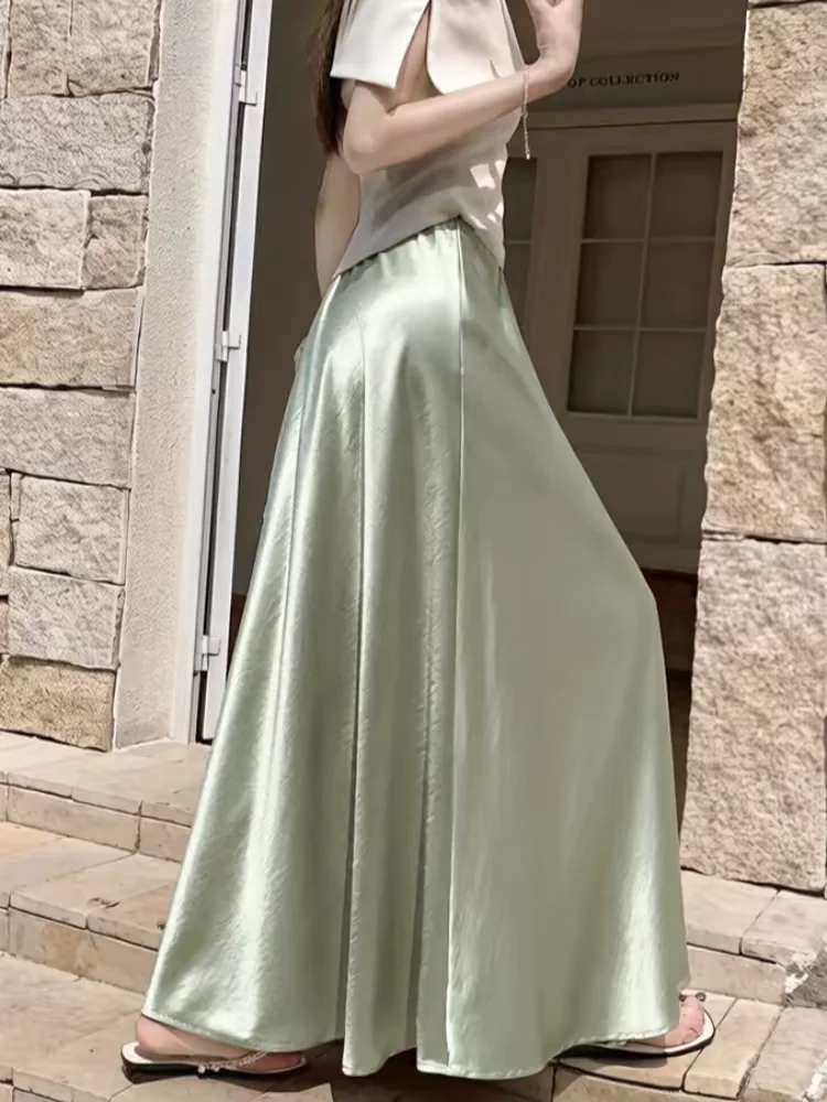 Women's Summer Acetate Satin Maxi Skirts 2026 New A-Line Flared Skirt, Flowy Draped, Wrinkle-Resistant, Elegant Umbrella Skirts
