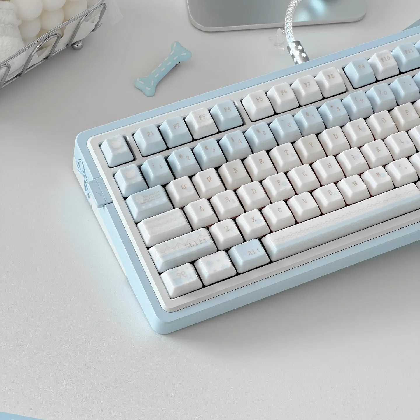 URE Real Ceramic Winter Letter Keycaps 120 Keys Dye-Sub Cherry Profile Blue Ceramic Keycaps For MX Mechanical Keyboard